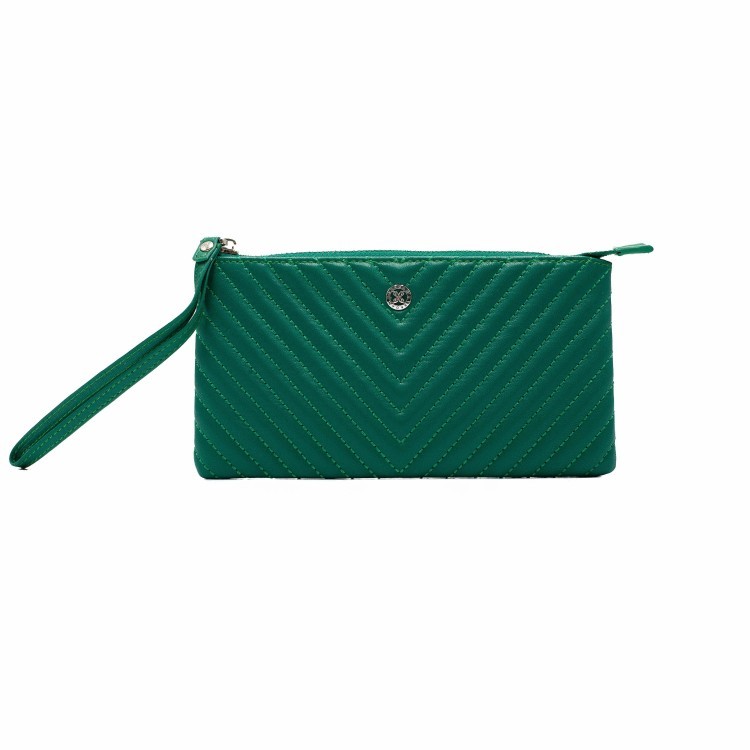 Жіночий гаманець із натуральної шкіри зеленого кольору з тисненням Tergan