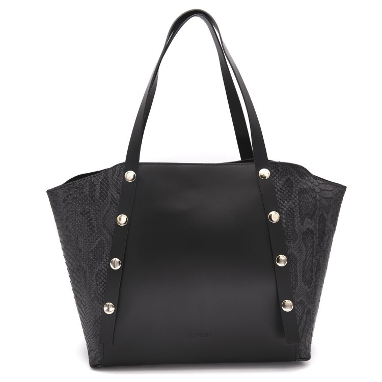 Жіноча Італійська сумка Ripani із фактурної натуральної шкіри чорного кольору