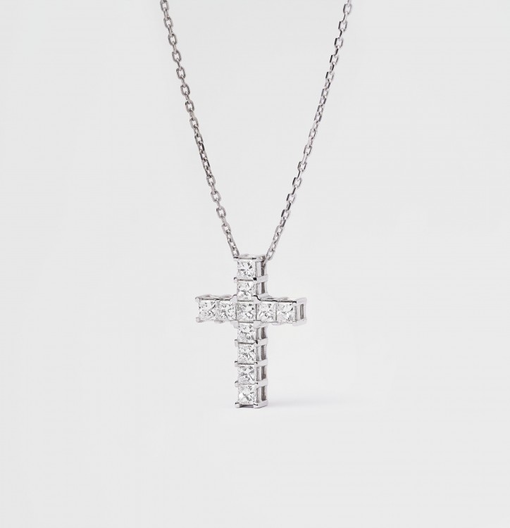 Кольє «Хрестик» з білого золота, з діамантами 125101121