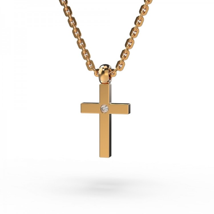 Кольє «Крестик» з червоного золота, з діамантом 727862421