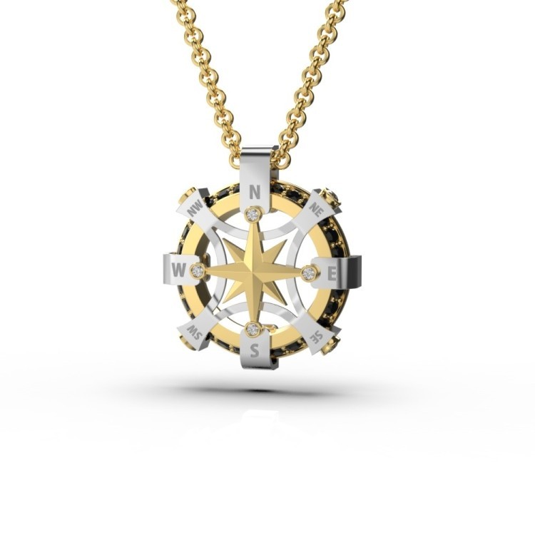Підвіска «Роза Вітрів» у комбінованому золоті, з діамантами 139541121