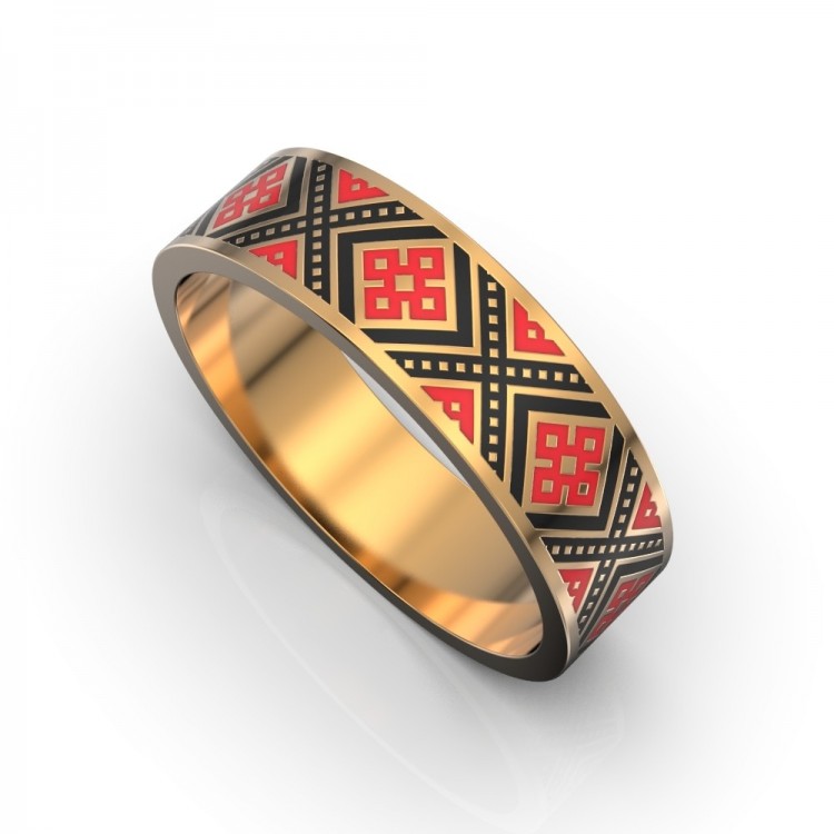 Обручка "Вишиванка" з червоного золота, з емалью 229732400