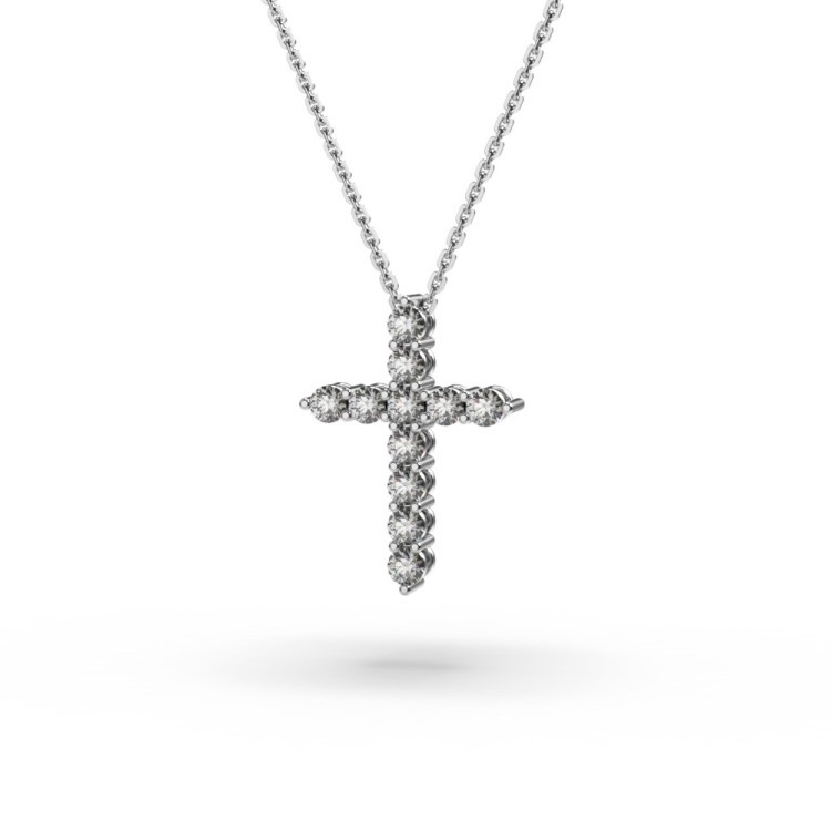 Кольє «Хрестик» з білого золота, з діамантами 738331121