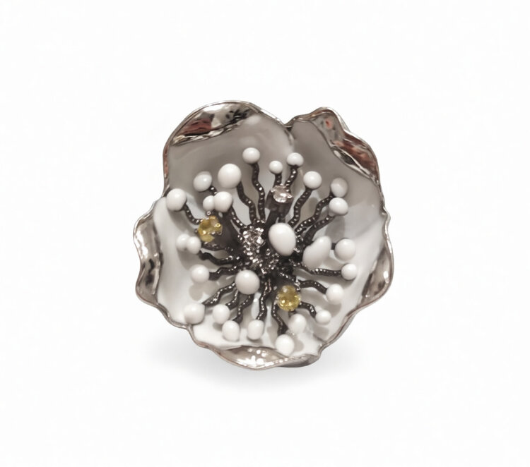 Каблучка White Dreams з емаллю та фіанітами WDHR0022-CZ