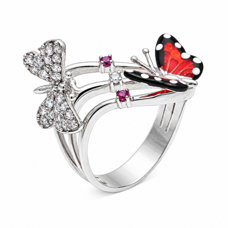 Кольцо Roberto Bravo Monarch Butterfly с эмалью и фианитами.