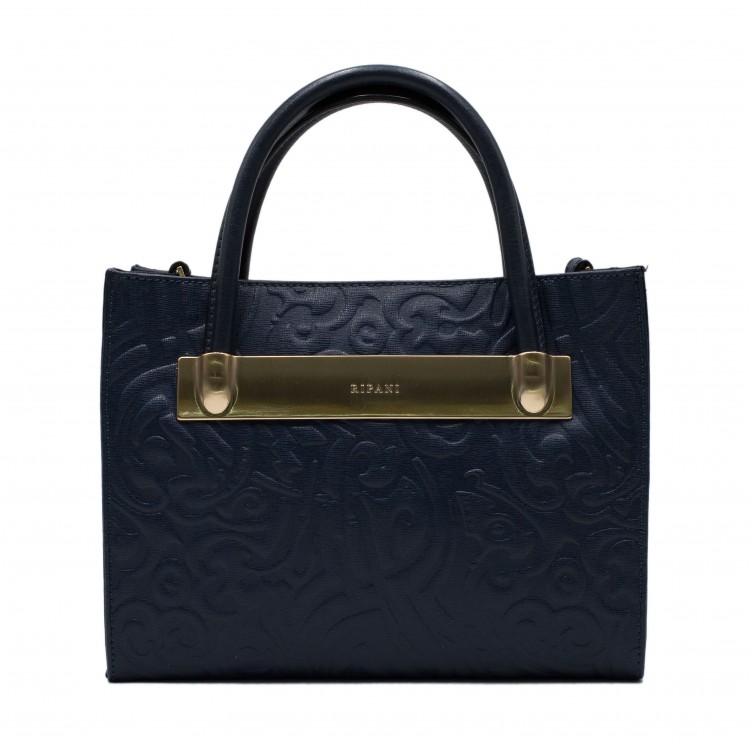 Женская Итальянская сумка Ripani из натуральной кожи темно-синего цвета с тиснением