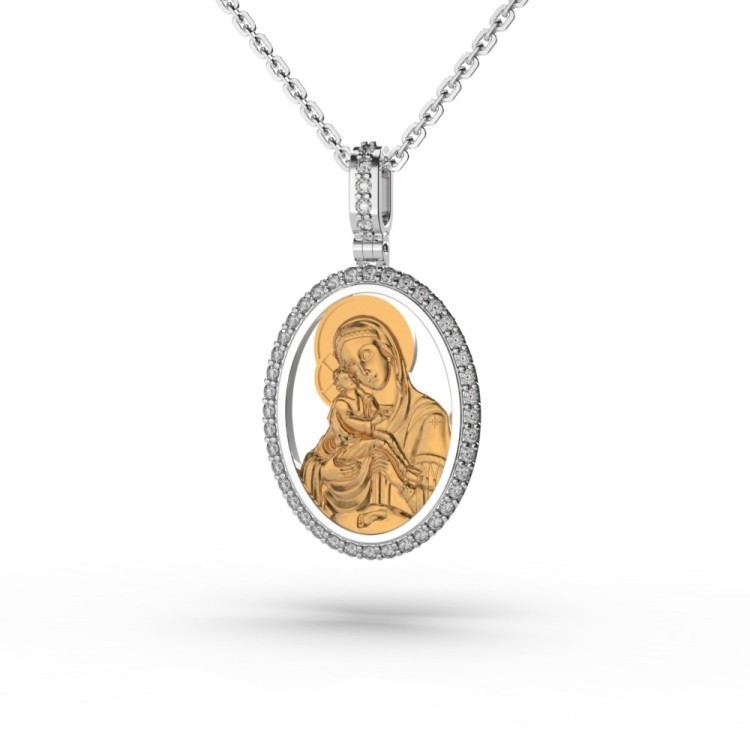 Підвіска-іконка Божа Матір із комбінованого золота, з діамантами 132771121