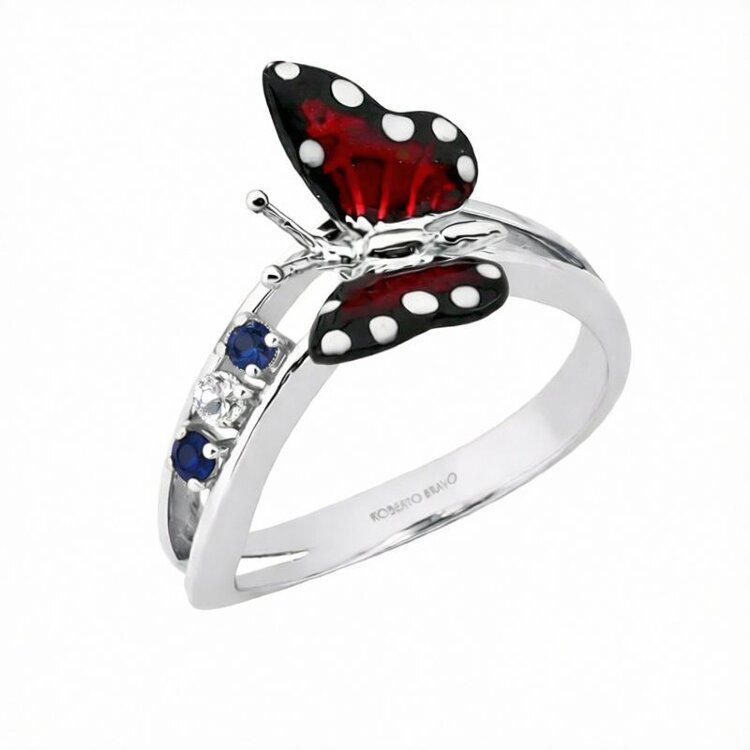 Каблучка Monarch Butterfly з емаллю та фіанітамиMBHR0019-CZ