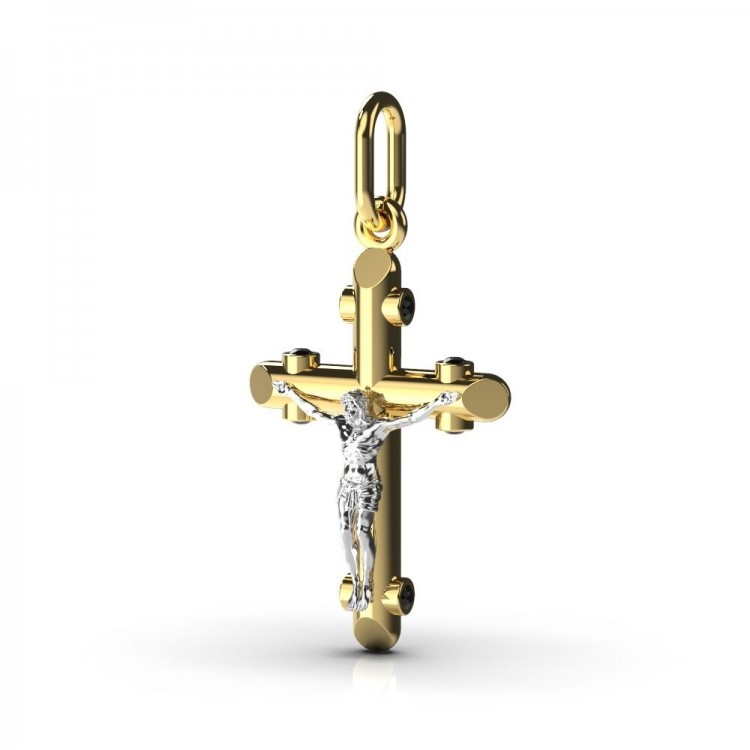 Крестик "Дитячий" з комбінованого золота, з діамантами 11502422
