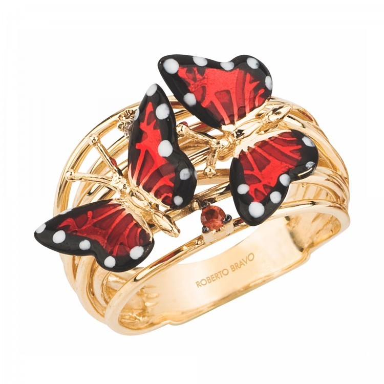 Кольцо Roberto Bravo Monarch Butterfly с эмалью сапфиром и бриллиантом