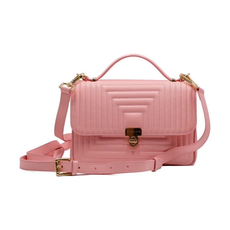 Жіноча сумка з натуральної шкіри рожевого кольору з тисненням на шкірі.