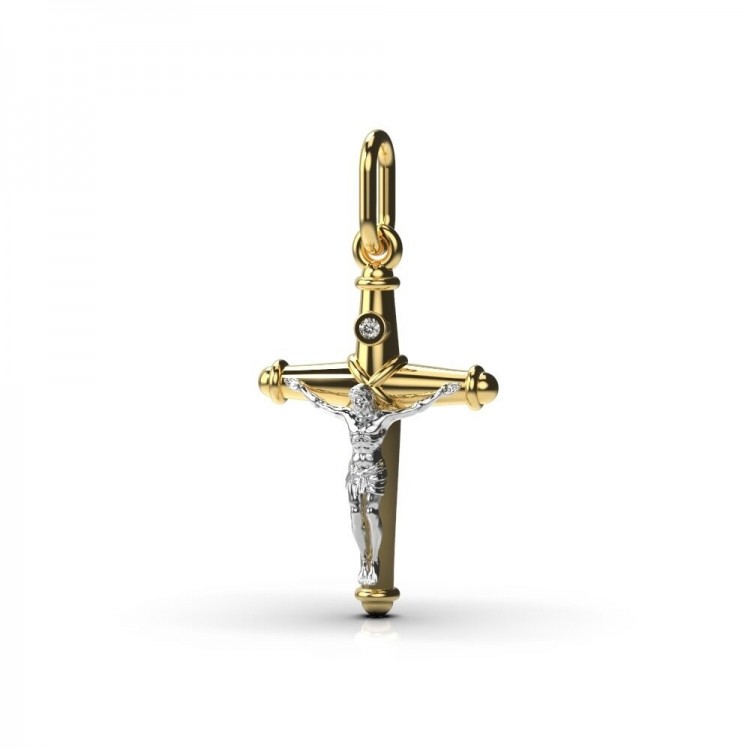 Крестик "Дитячий" з комбінованого золота, з діамантом 11212421
