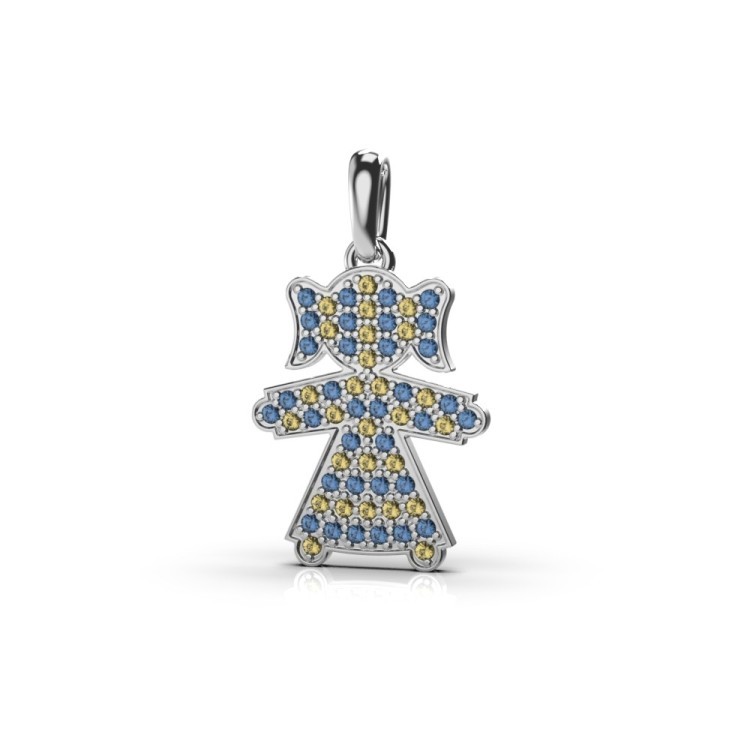 Підвіска «Дівчинка» з білого золота з жовто-блакитними діамантами 137811123