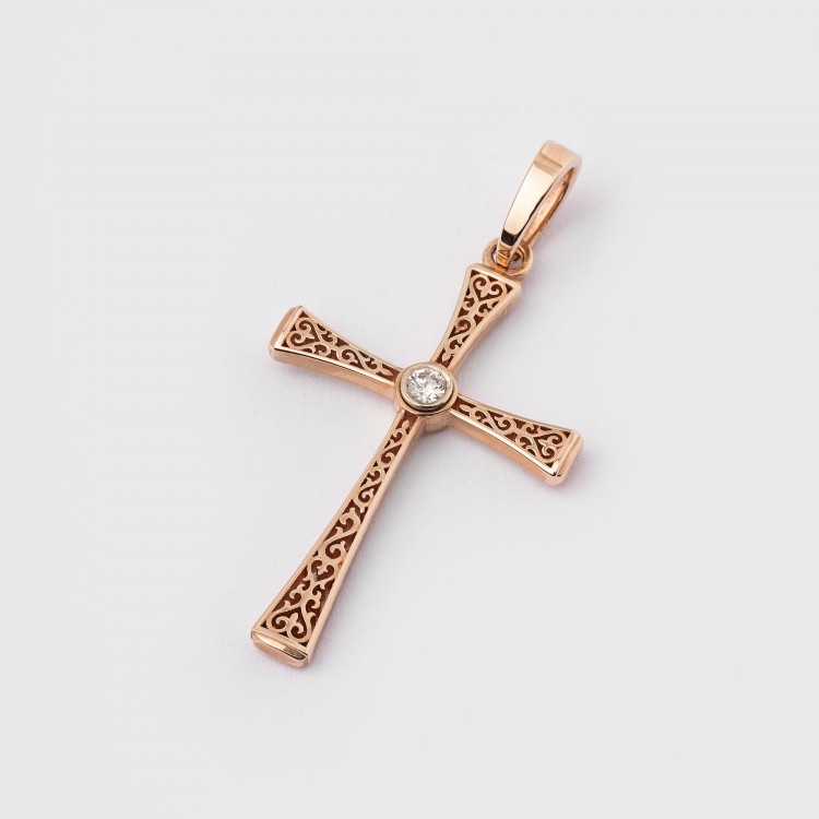 Крестик з комбінованого золота, з діамантом 17872421