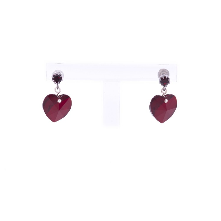 Жіночі сережки з кольоровими кристалами у формі серця червоного кольору Jablonec