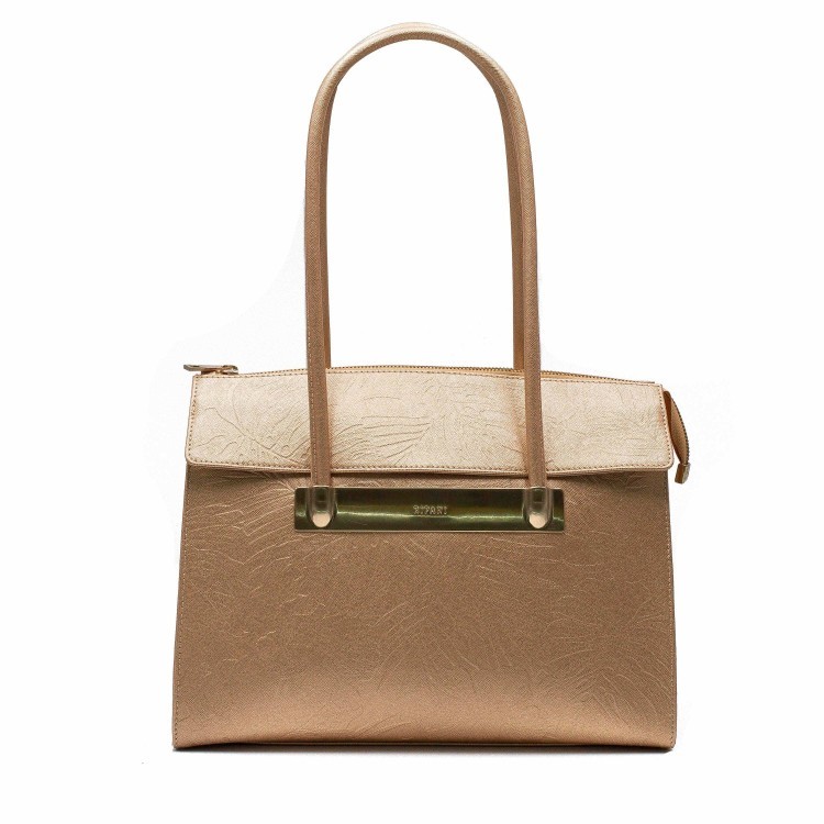 Женская Итальянская сумка Ripani из натуральной кожи золотистого цвета с тиснением