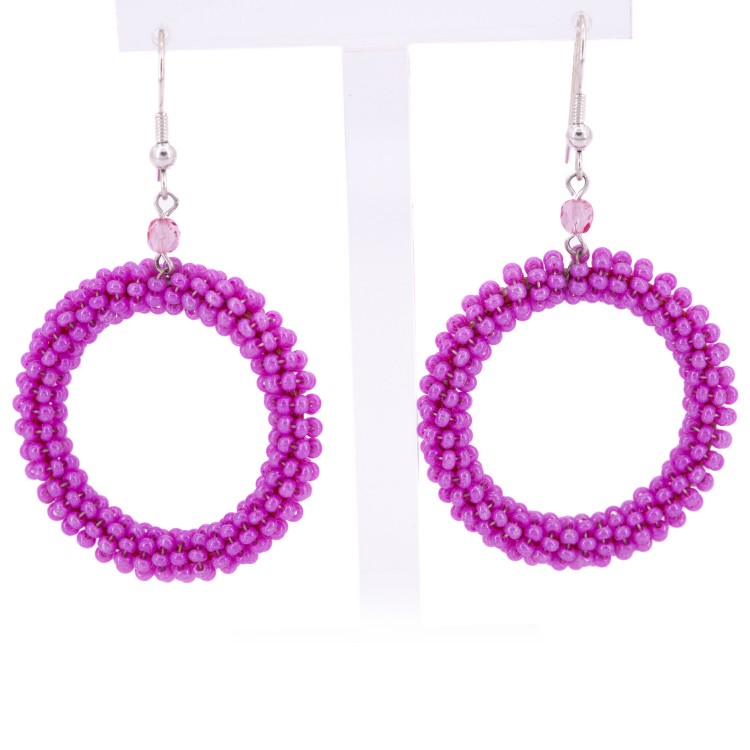 Женские серьги из бисера круглой формы фиолетового цвета  Jablonec