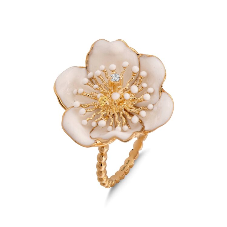 Каблучка White Dreams з емаллю сапфіром та діамантами WDR000009-00