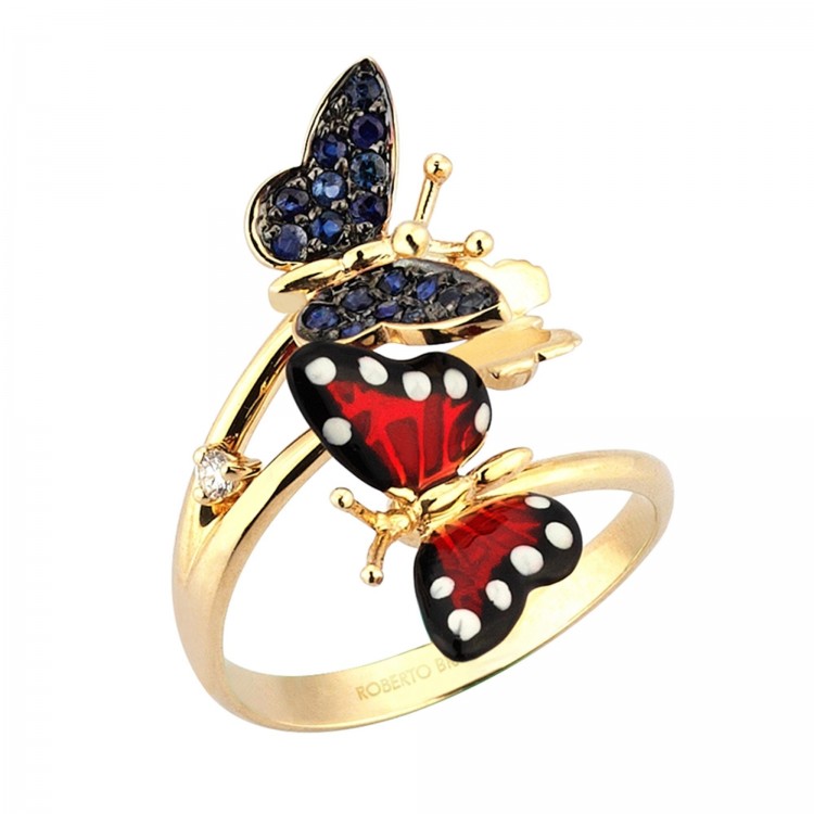 Кольцо Roberto Bravo Monarch Butterfly с эмалью сапфирами и бриллиантом