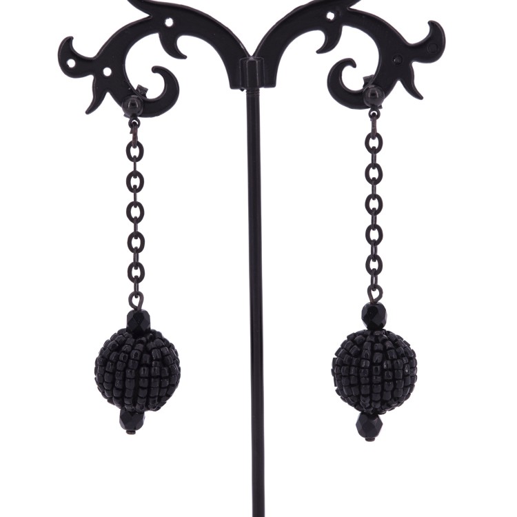 Жіночі сережки на ланцюжку та бісеру круглої форми чорного кольору Jablonec