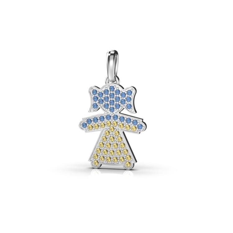 Підвіска «Дівчинка» з білого золота, з жовто-блакитними діамантами 138441123