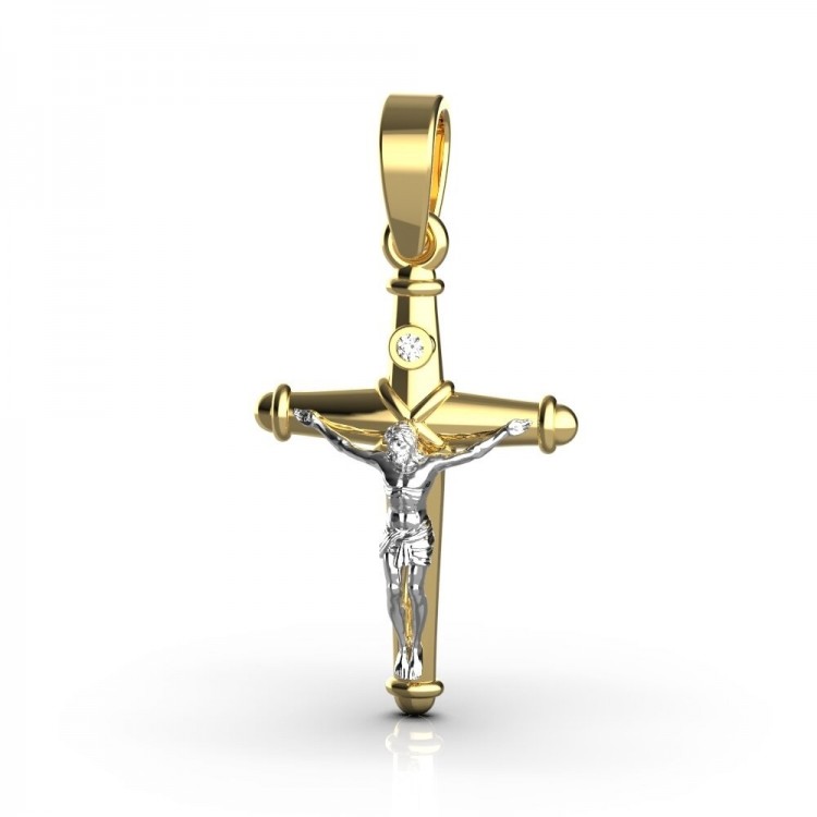 Хрестик з комбінованого золота, з діамантом 11232421