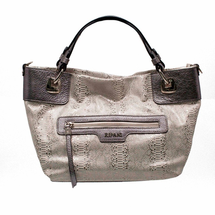 Жіноча Італійська сумка Ripani із натуральної шкіри сірого кольору з імітацією шкіри змії