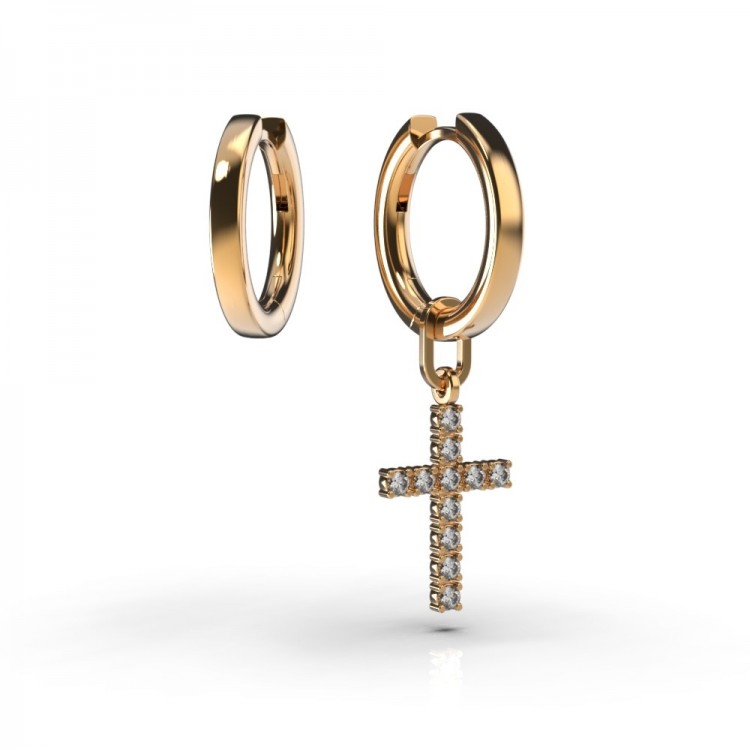 Серьги с крестиком, из красного золота, с бриллиантами 316262421