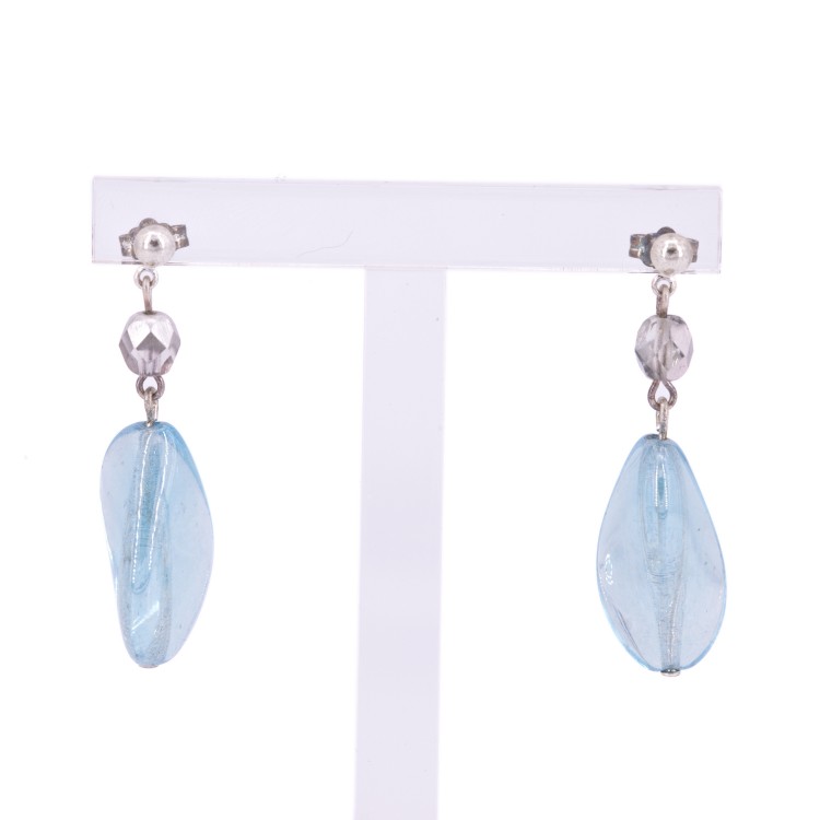Жіночі сережки овальної форми із кольоровими кристалами блакитного кольору Jablonec