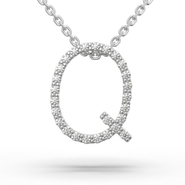 Кольє з літерою Q в білому золоті з діамантом 134091121