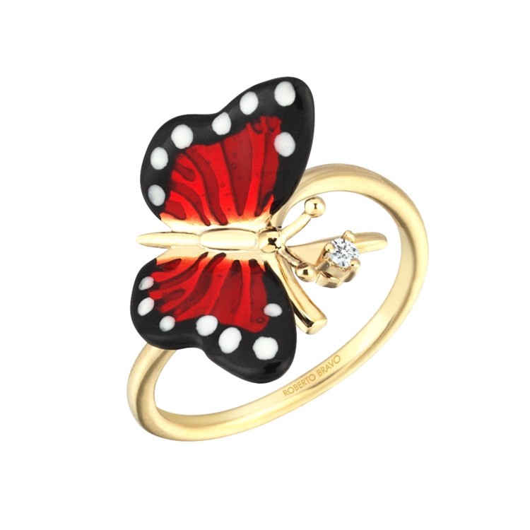 Кольцо Roberto Bravo Monarch Butterfly с эмалью и бриллиантом