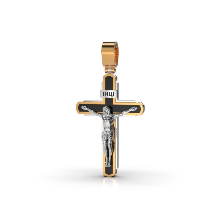 Хрестик з комбінованого золота, з емаллю 137692400