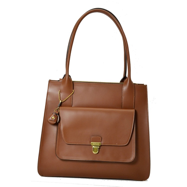 Женская Итальянская сумка Ripani из натуральной кожи коричневого цвета с накладным карманом